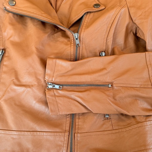 Cupcakes and Cashmere Tan Faux Leather Moto Jacket S - Picture 9 of 12